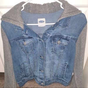 Jean Jacket With Grey Cotton Sleeves & Hood